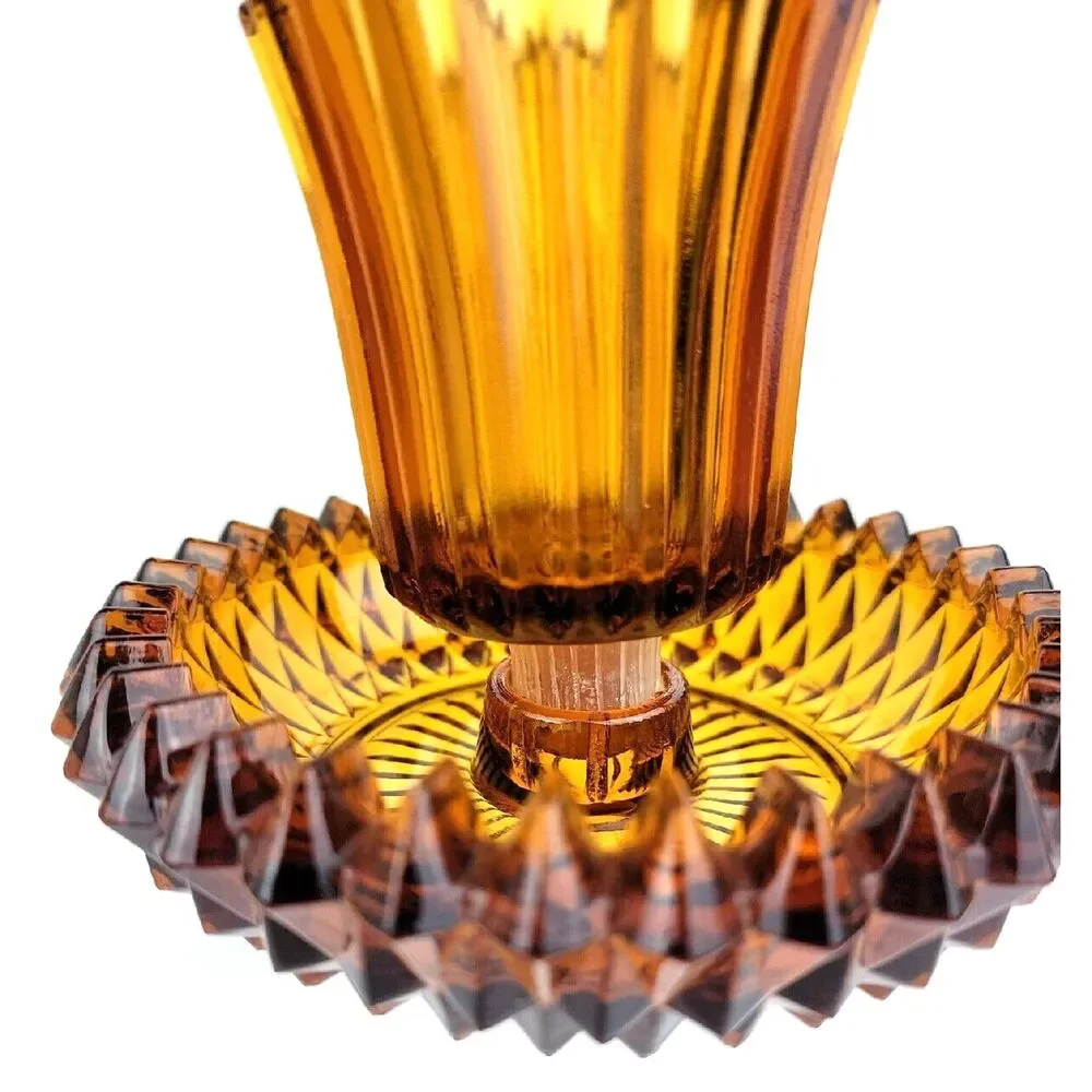 Vintage Indiana Glass Amber Diamond Saw Tooth 2 in 1 Votive Taper Candle Holder